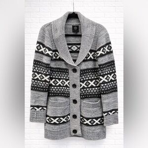 Sansara Fair Isle Shawl Collar Cardigan Sweater Size M